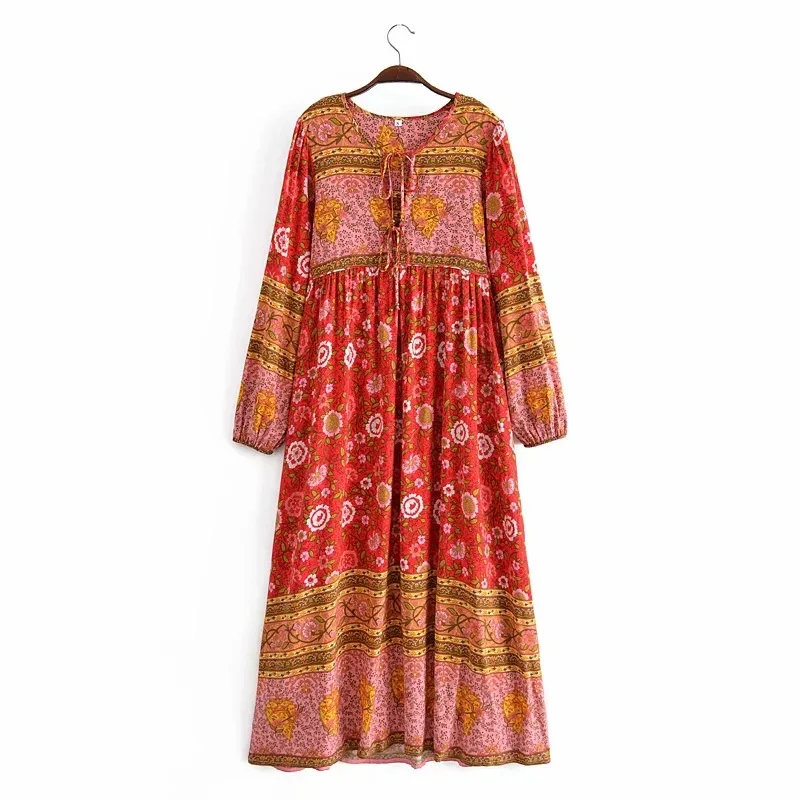 

2021 summer new European and American foreign trade women's Rayon water printed long sleeve dress dlqz893