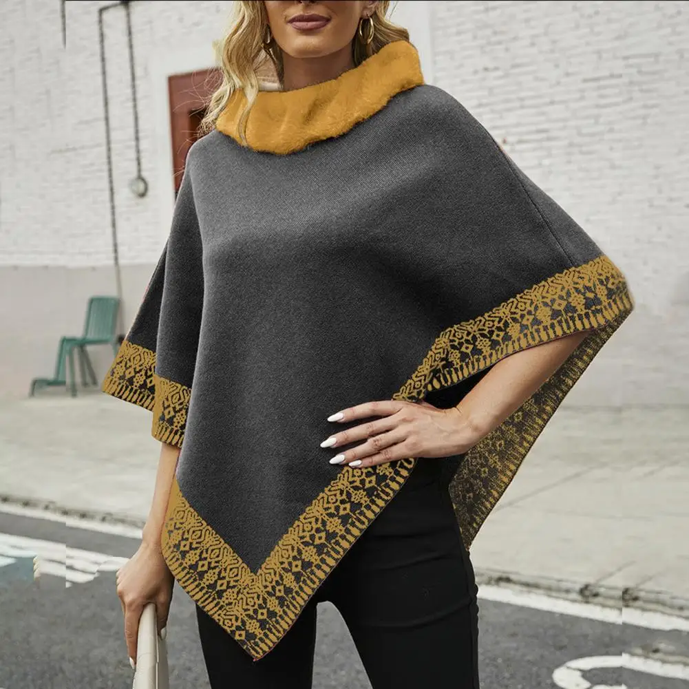 

Sweater Jumper Vintage Warm Asymmetric Hem Poncho Coat Lady Cape Knitwear