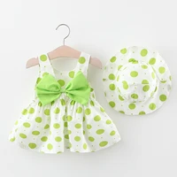 2piece summer toddler green dresses baby girls clothing set cute bow cotton dot princess dresssunhat korean newborn clothes 004
