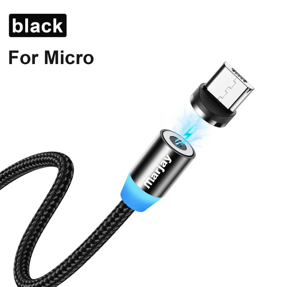 Black For Micro Mагнитный кабель Marjay для быстрой зарядки Micro usb type C кабель для iPhone samsung Xiaomi Мобильный телефон магнитная зарядк - Цвет: Black For Micro
