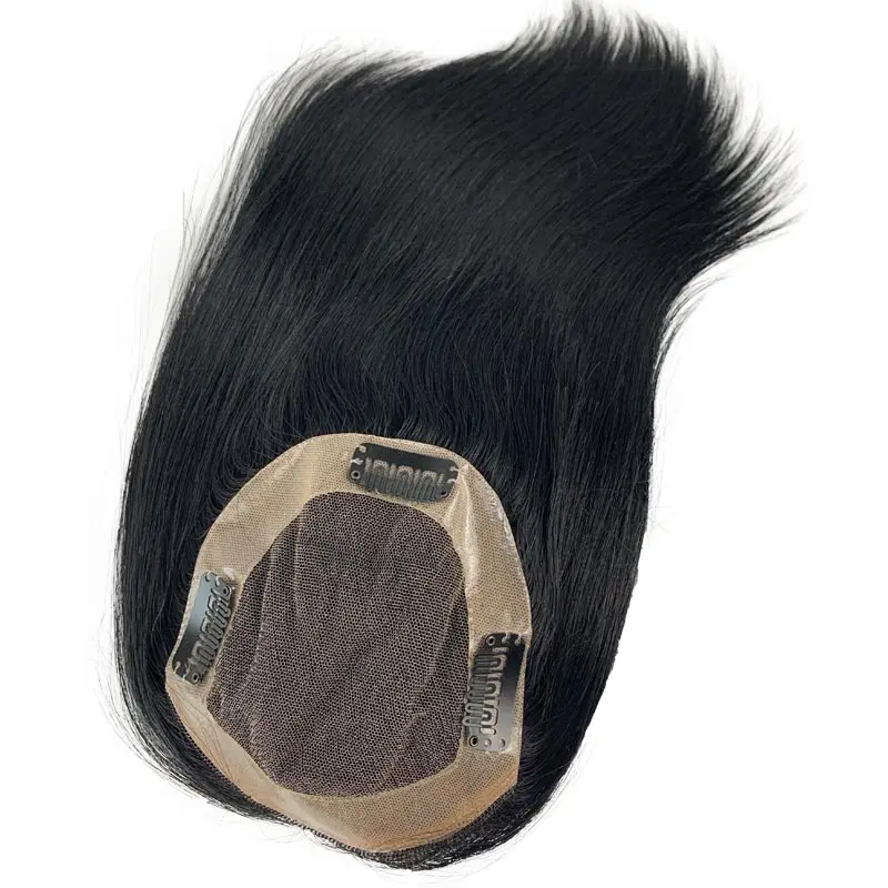 Human Hair Toppers for Women Clips in Small Toupee Wig Virgin Brazilian Hair Natural Hairline Hairpiece
