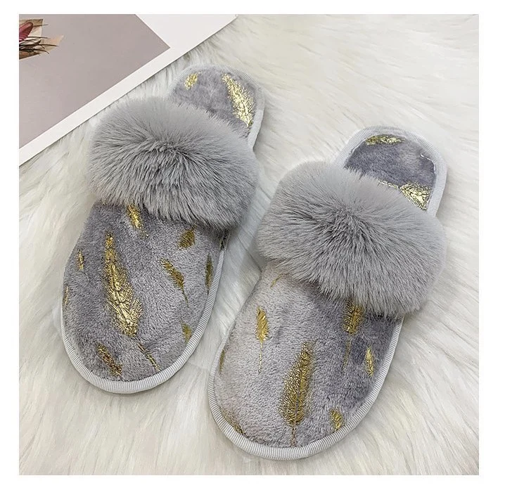 

New Warm Indoor Shoes Women Home Fluffy Slippers Lady Fur Plush House Slippers Winter Bedroom Female Slides Cotton Shoes