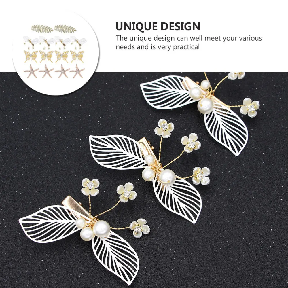 

14pcs Creative Leaves Butterflies Hair Clips Shiny Rhinestone Hair Barrettes