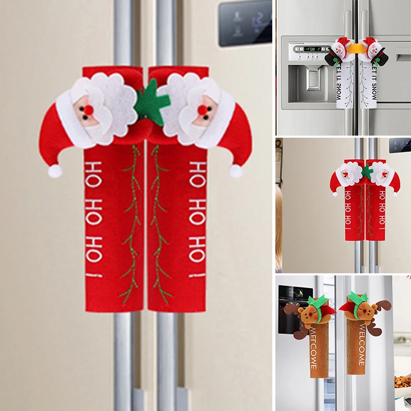 

Newly Christmas Fridge Handle Cover Lovely Xmas Party Decor Non-Slip Door Knob Protector for Fridge Microwave Oven