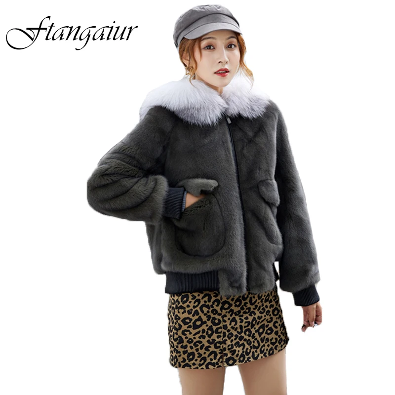 

Ftangaiur New Woman Winter Import Velvet Mink Fur Coat Women Full Sleeve Short With Fur Hood Losse Natural Real Mink Fur Coats