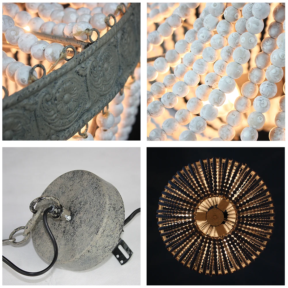 

Vintage loft Rustic Round Wooden Beads Pendant Lamps E27 LED 110V 220V Bedroom Living Room Decor HangLamp Kitchen Pendant Light