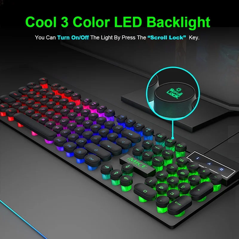 imice ak800 wired usb keyboard round punk keycaps gaming keyboard mechanical felling keyboard for e sport notebook desktop pc free global shipping