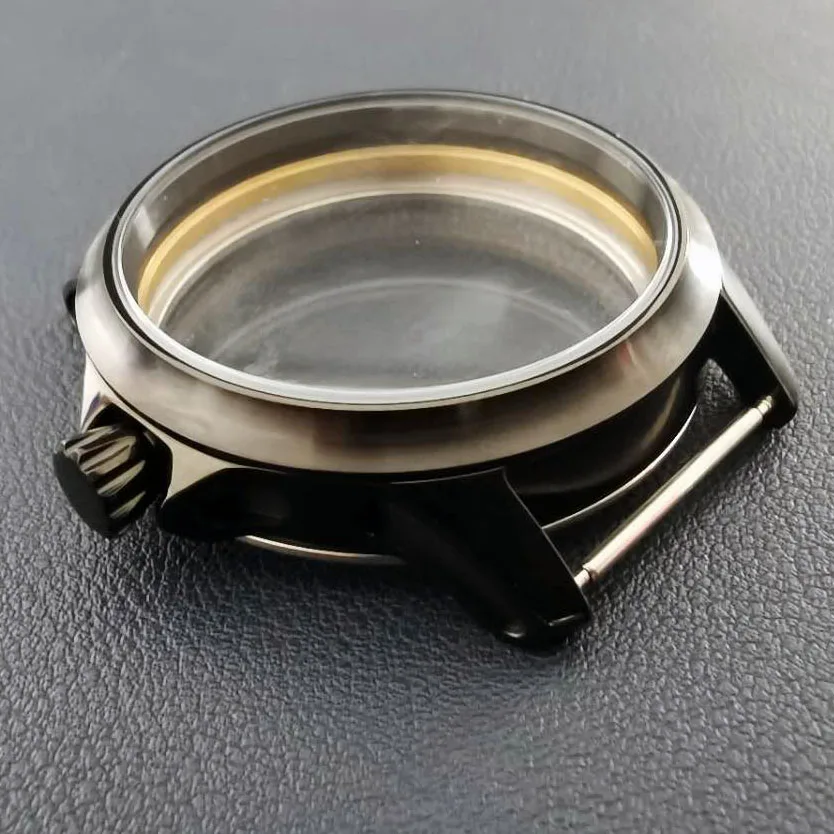 

45 мм Pvd черный чехол для часов подходит для ETA 6497 6498 ручной механизм часов