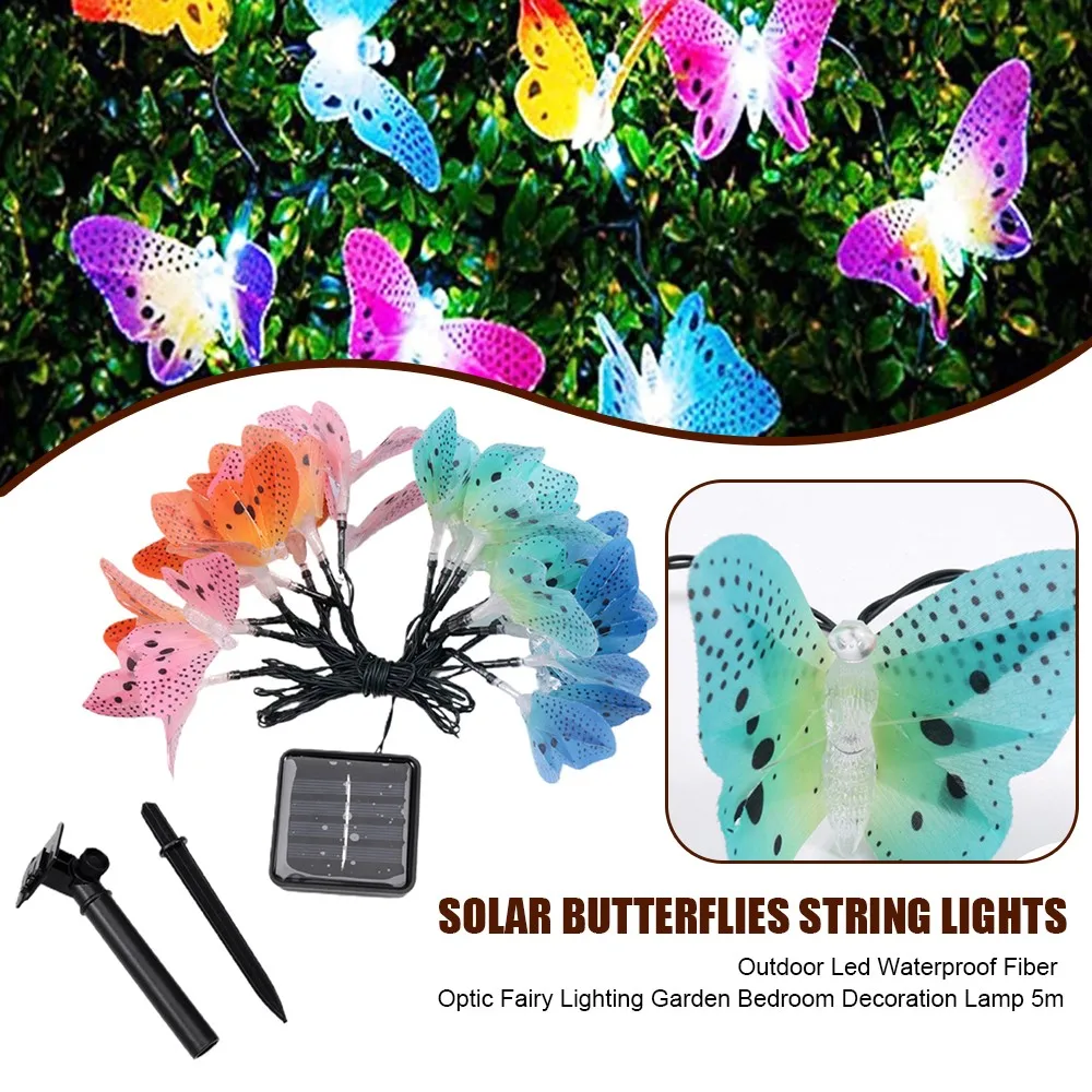 

Solar Butterflies String Lights Outdoor Led Waterproof Fiber Optic Fairy Lighting Garden Bedroom Decoration Lamp 3.5m