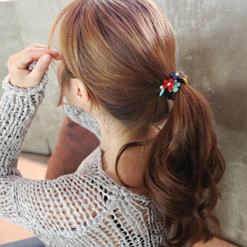 

1PC Hair Ties New Flower Mix Candy Color Cute Girl Elastic Hair Ties Band Rope Ponytail 2021 hot sale#P30