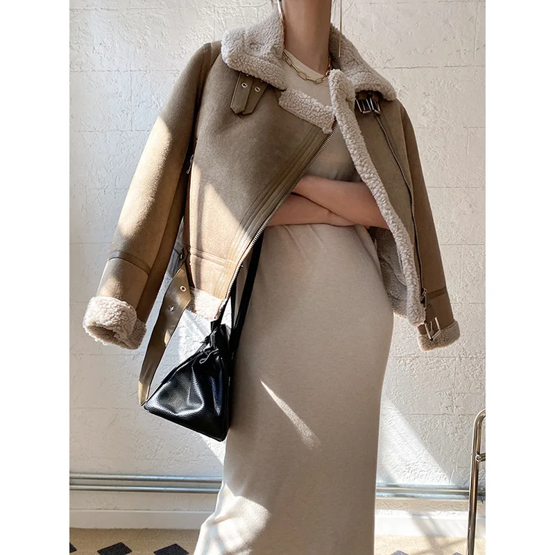 

Женская Байкерская ветровка с мехом ягненка, модная куртка для отдыха и комфорта из хлопка, новинка осенне-зимнего сезона 2021