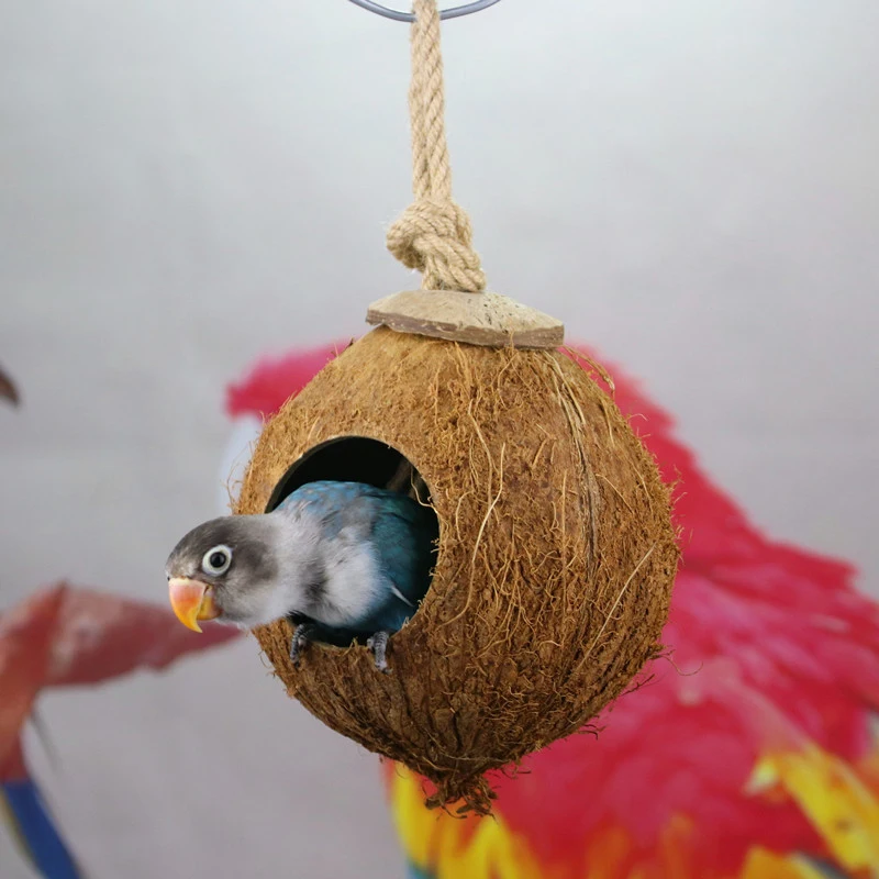 

Natural Coconut Shell Bird Cages Parrot House Nesting House Cage With Hanging Lanyard For Small Pet Parakeets Finches Sparrows