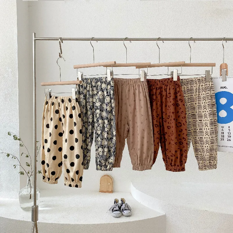 

1-7Y Spring Baby Pant Thin Linen Pleated Children Boys Ankle-length Casual Pants For Kids Boys Pants Girls Harem Pants Soft Cats