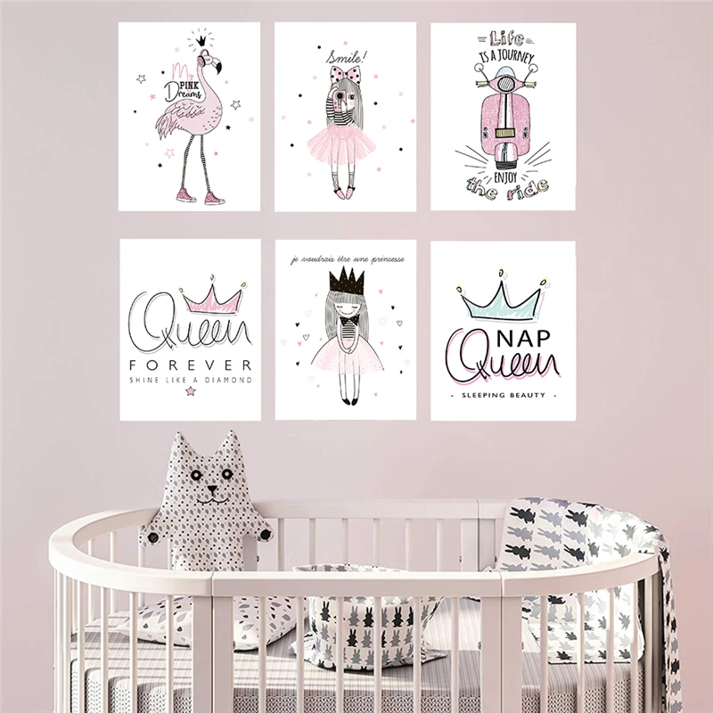 Постеры на холсте с изображением розового фламинго мотоцикла девочки принцессы