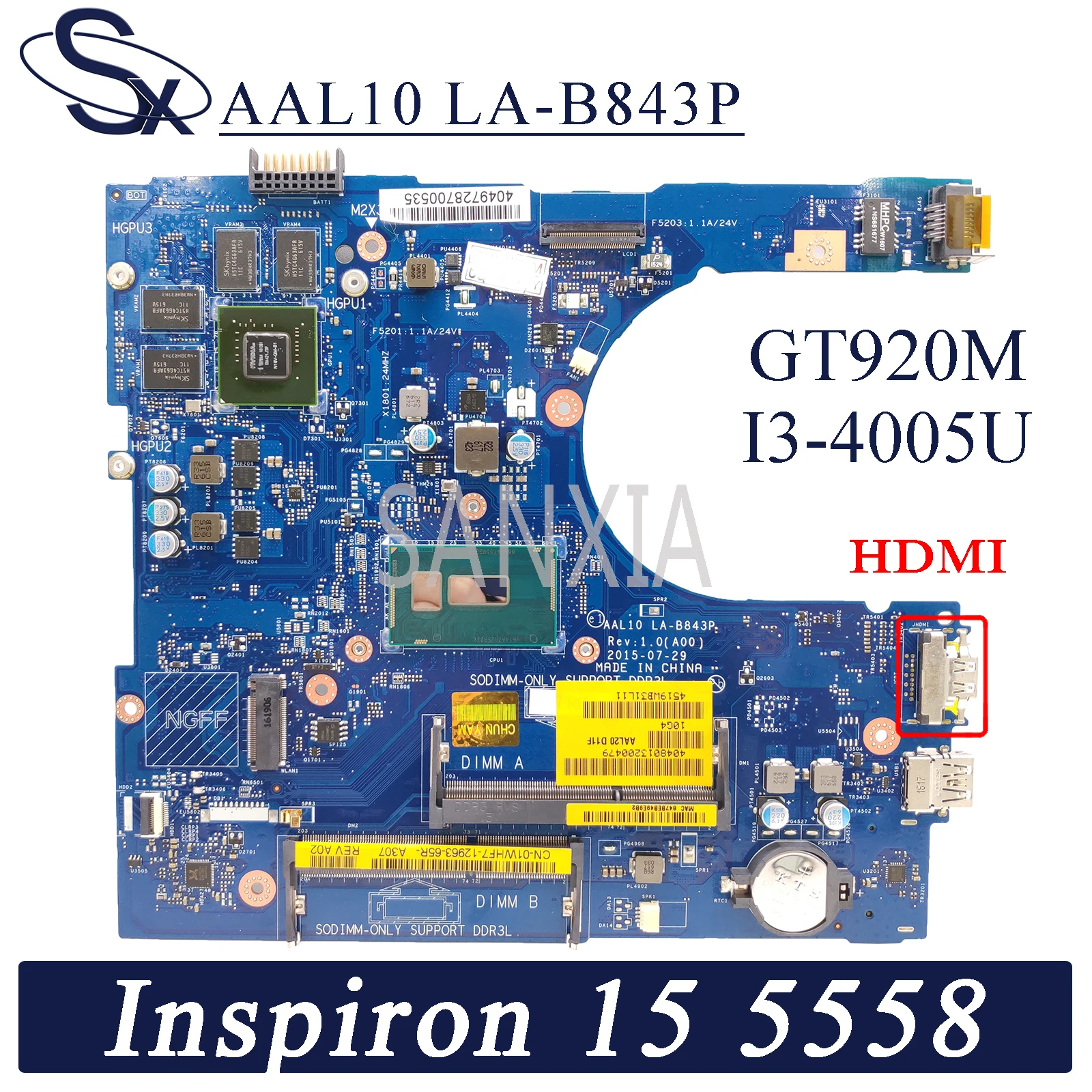 

Материнская плата KEFU 1024 для ноутбука Dell Inspiron 15-5558 14-5458 17-5758, оригинальная материнская плата GT920M