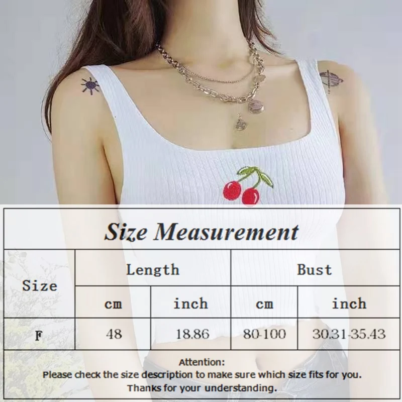

2021 New Cherry Print Tank Top Women Off Shoulder Crop Top Summer Female Casual Sleeveless Backless Slim Vest Tops Streetwear