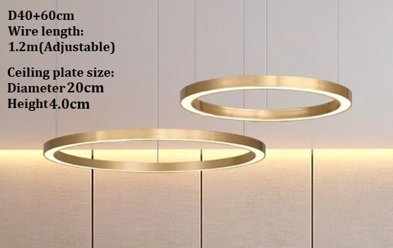 2rings D40 60cm LukLoy, новинка, Современные Простые Кольца, люстра, для дома, гостиной, подвеска, Золотая лампа, подвеска для столовой, затемненный Лофт светильник - Цвет абажура: 2rings D40 60cm
