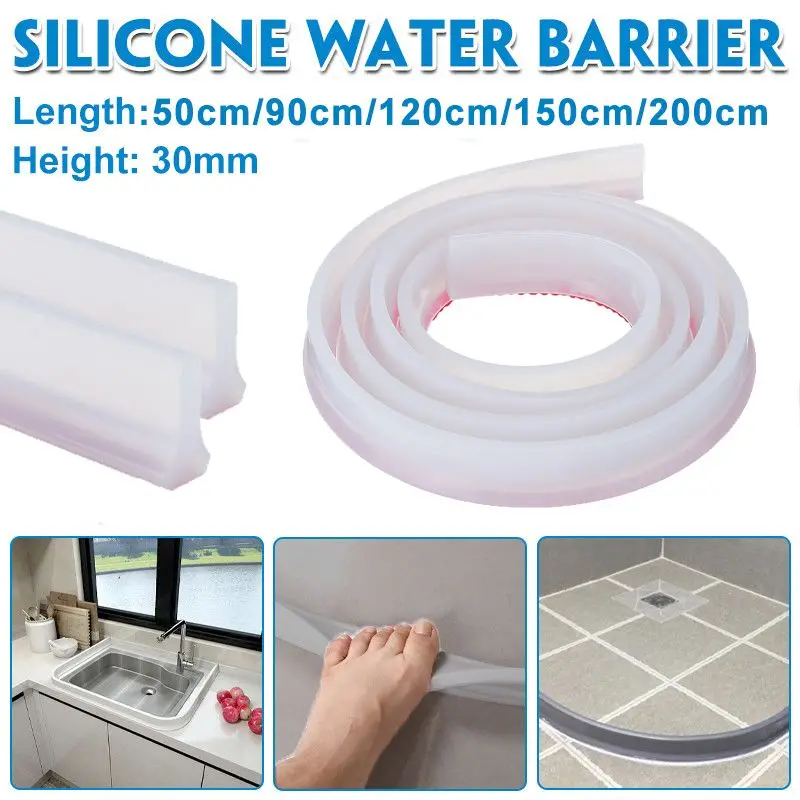 JETEVEVEN 200cm Silicone Bathroom Water Stopper Blocker Shower Dam Non-slip Dry And Wet Flood Barrier Door Bottom Sealing Strip