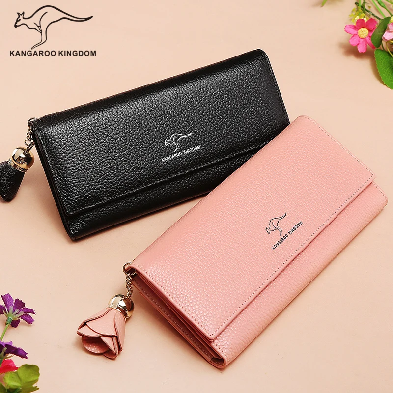 

Женский кошелек-кенгуру из натуральной кожи, Длинный кошелек с кисточками