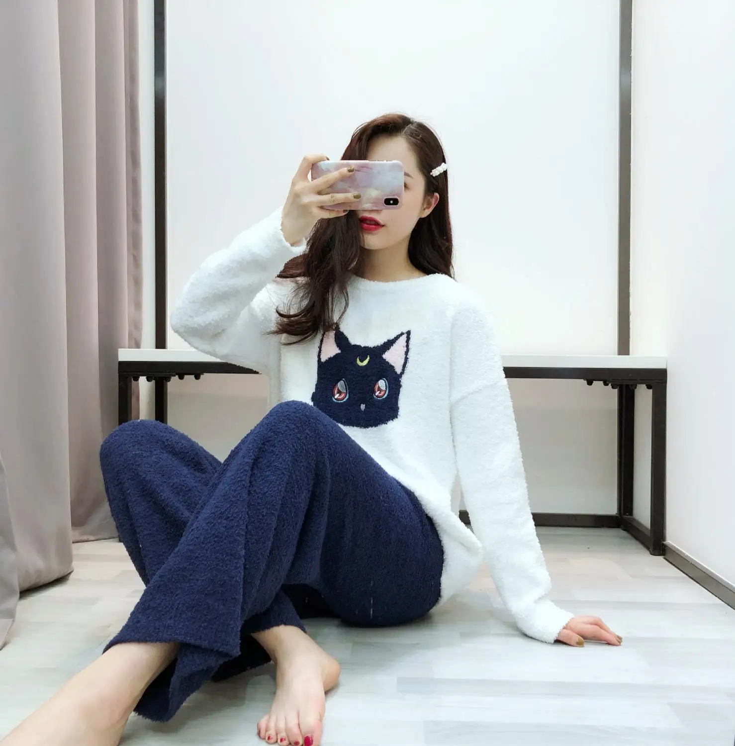 Высококачественные Женские пижамные комплекты зимняя мягкая утепленная Милая