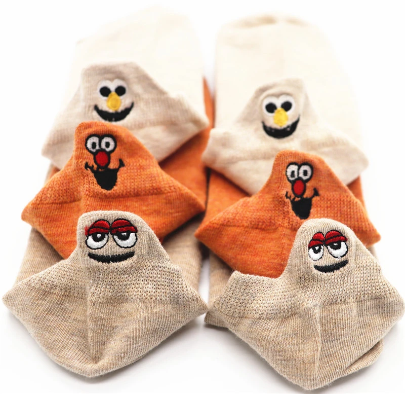 ZT 22 3PAIRS Kawaii Embroidered Expression Women Socks Happy Fashion Ankle Funny Socks Women Cotton Summer Candy Color - Цвет: ZT 22