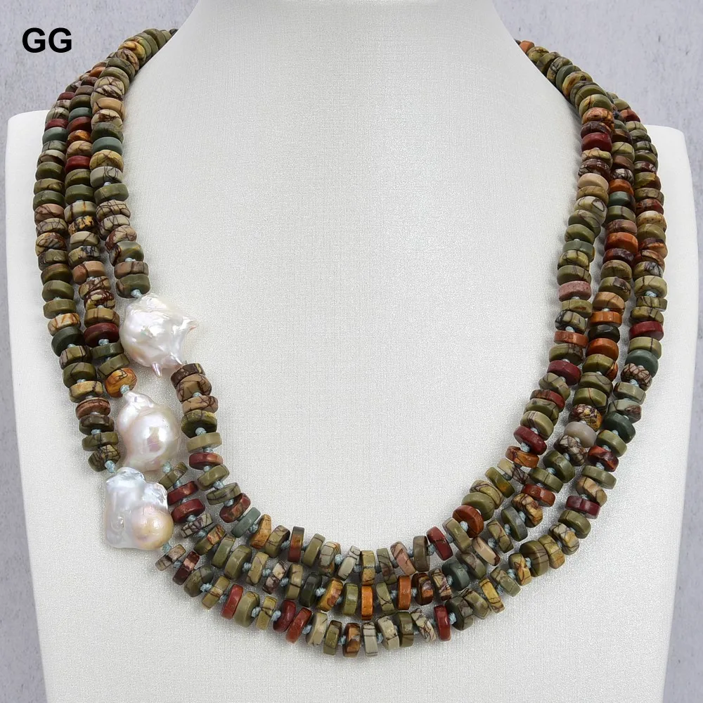 GG Jewelry 22 дюйма 3 ряда культивированный белый жемчуг Keshi разные цвета Red Creek ожерелье