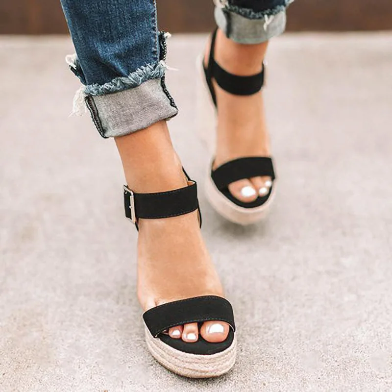

Summer Sandals Women Wedges Platform Ladies Hemp Shoes Ladies Candy Color Casual Girls Slip On Strap Cross Girls Plus Size 2021