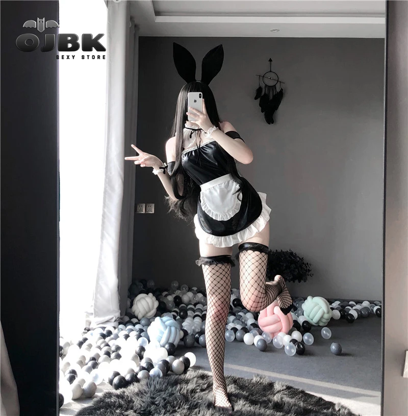 

OJBK Womens Bunny Girl Sexy Cosplay Costumes Imitation Leather Maid Outfit for Ladies High Quality Roleplay Sets Erotic Dress