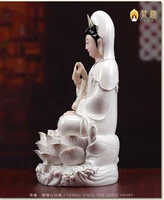 12 Chinese Dehua white porcelain painting Gold lotus Guanyin Kwan-yin statue