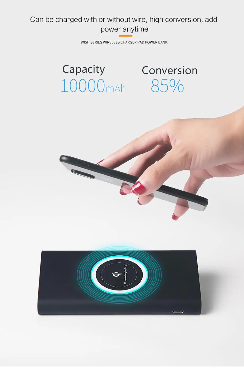 Портативное зарядное устройство 2 в 1 QI беспроводное противоскользящий дизайн