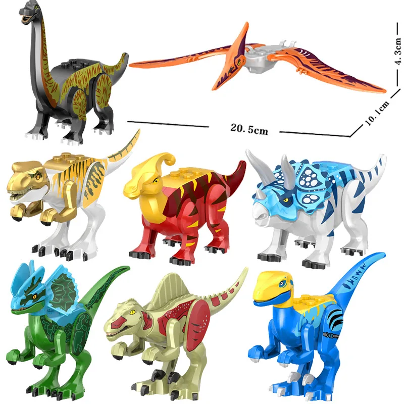 

8Pcs/Set Jurassic Dinosaur World Triceratops Velociraptor Rex Assembles Figure Building Blocks Bricks Toys For Children