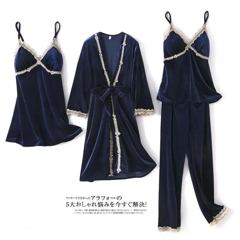 

Velour Women Pajamas Set Autumn Winter 4PCS Sleep Set Sleepwear Velvet Home Clothes Casual Kimono Bathrobe Gown Nightwear