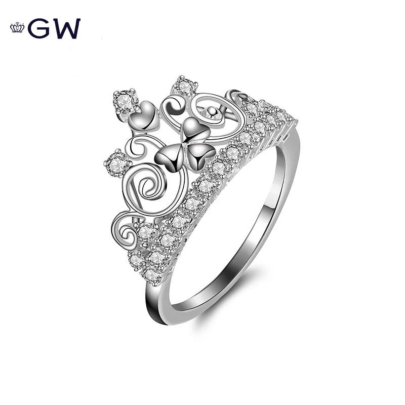 

100% 925 Pure Silver Ring Women Cubic Zirconia Crown Rings Wedding Cocktail Party Silver Ring Gift For Women Jewelry GW RIPY006