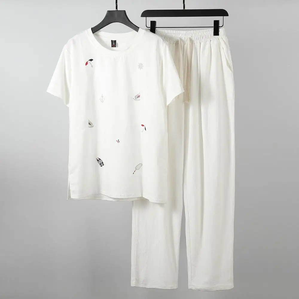 

Men linen Tops Tees sets T-shirts Newest Summer Chinese style T shirt plus size M-9XL 160cm o-neck short sleeve two-piece suits