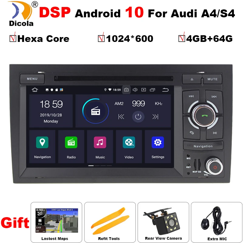 7 &quotIPS Экран DSP андроид 10 4G + 64G Мобильный DVR GPS ПК радио WI FI BT для Audi A4/S4/RS4 B6 B7 сиденье