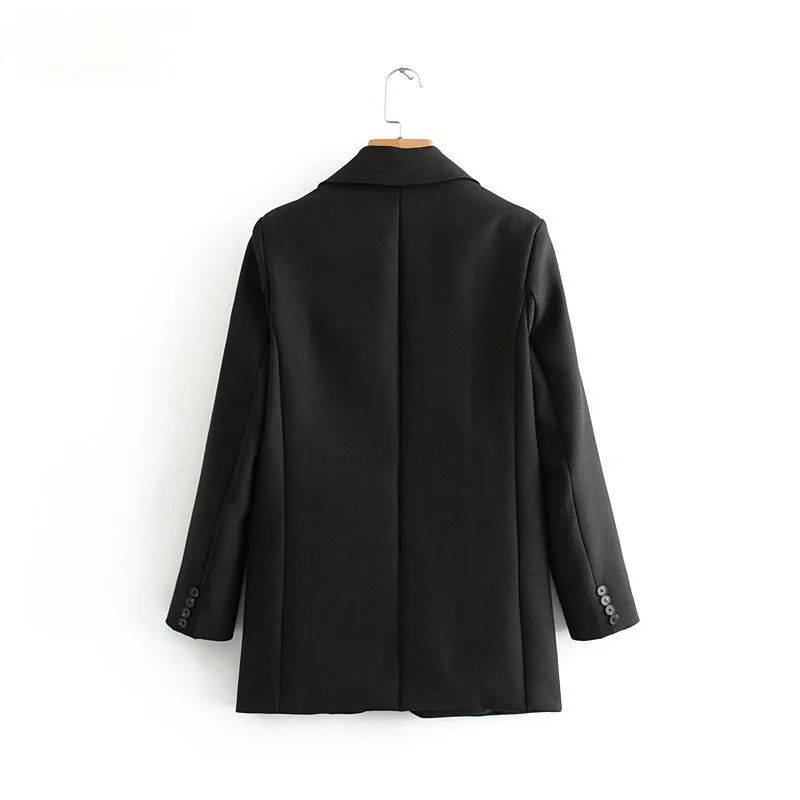 

fashion women black suit blazer long sleeve pocket office lady business coat female retro tops DA45