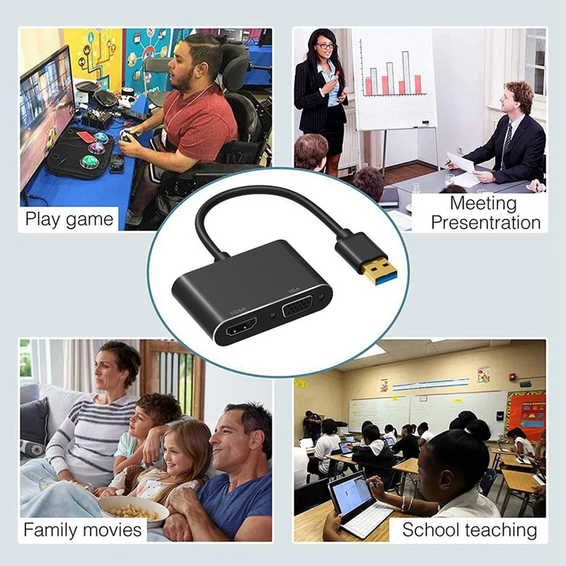 

USB 3.0 2.0 to HDMI VGA HD TV Adapter Cable External Ie Card Converter Black