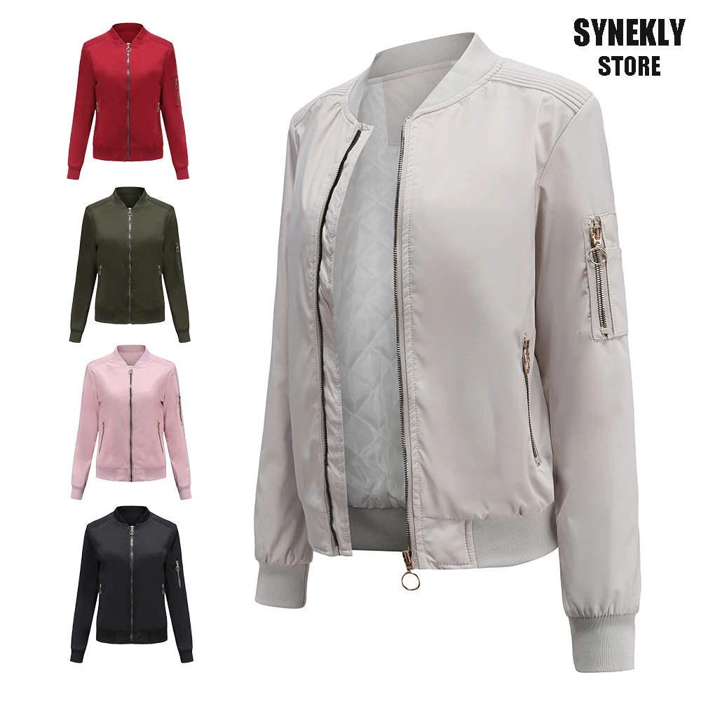 

Куртка-бомбер женская осенняя, с воротником-стойкой и длинным рукавом, 2021