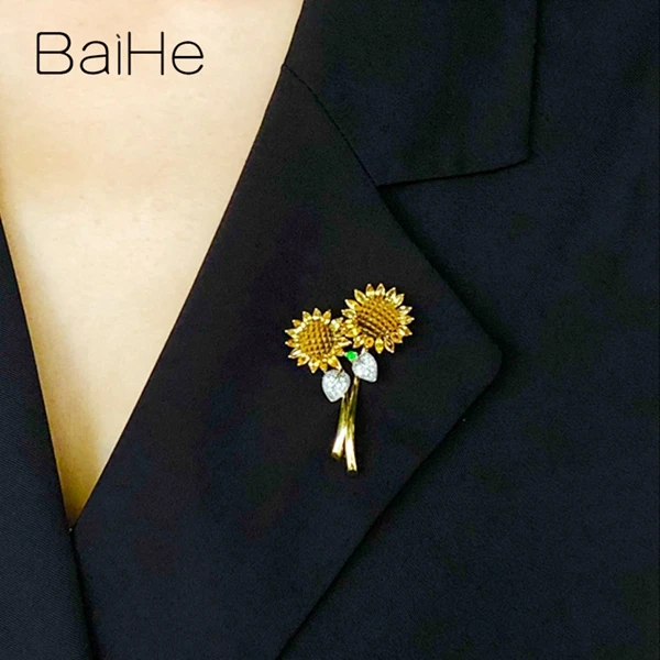 BAIHE Solid 14K белый+ желтое золото натуральные бриллианты+ тигровый глаз+ цаворит+ желтый Sapphirs прекрасный ювелирный подарок кулон/брошь