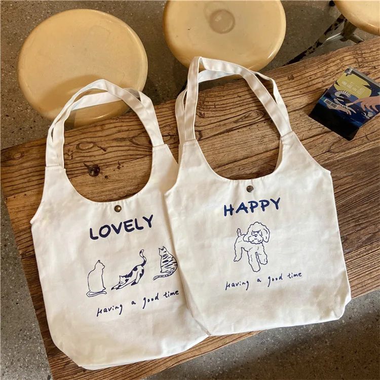 

Korean Fashion Chic Cartoon Letter Print Canvas Bags for Women Large Capacity Tote Student Book Shopping Shoulder Bags Handbag