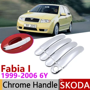 Хромированная крышка дверной ручки для Skoda Fabia I 6Y MK1 1999  2006, автомобильные аксессуары, наклейки, набор отделки 2000 2001 2002 2003 2004
