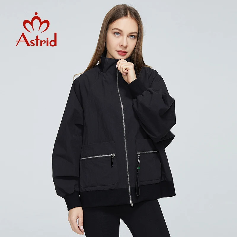 

Astrid 2021 Женская ветровка весенняя куртка-бомбер для женщин Тренч Женские Модные Короткие повседневные карман на молнии однотонные ZS-8721