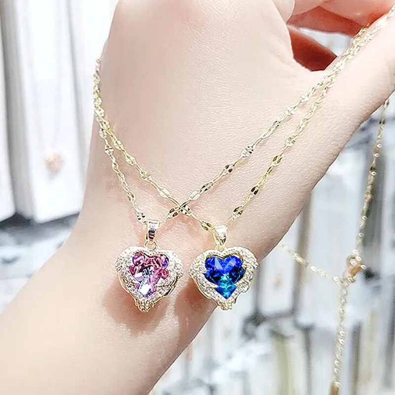 

New Austrian Crystal Heart Of Ocean Pendant Necklace The Gift for Girl Friend Love Forever Fashion Jewelry Chain Necklace