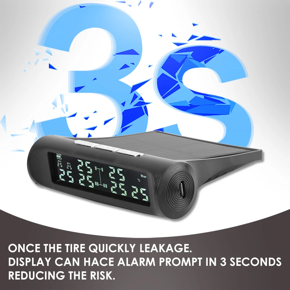 

6-wheel Truck Bus Solar Wireless Tire Pressure Monitoring System 6 External Sensors LCD Display TPMS for Trailers RVs Campers