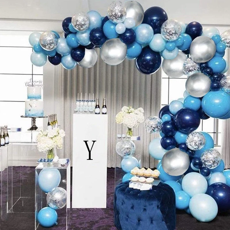

102Pcs Navy Blue Balloons Arch Kit Silver Balloons for Baby Shower Birthday Party Decorations Wedding Accessories
