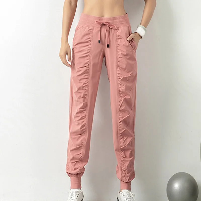 

Fabric Drawstring Running Sport Joggers Women Quick Dry Athletic Gym Fitness Sweatpants with Two Side Pockets Exercise Pants