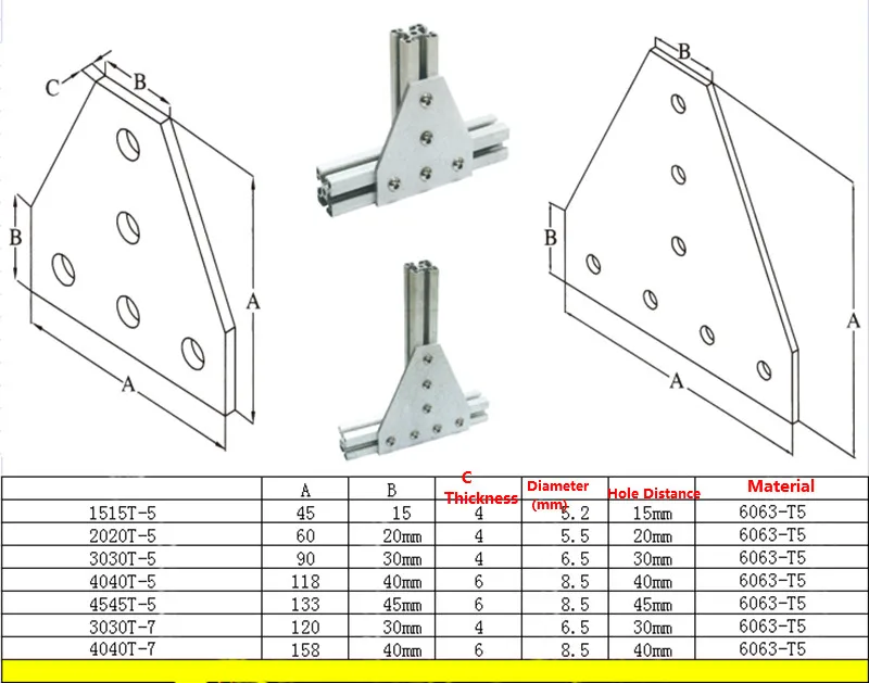 

20/10/5pcs 2020 L-Shaped and T-Shape 5Holes Aluminium Joining Plates Connectors Corners 90 Degrees Green