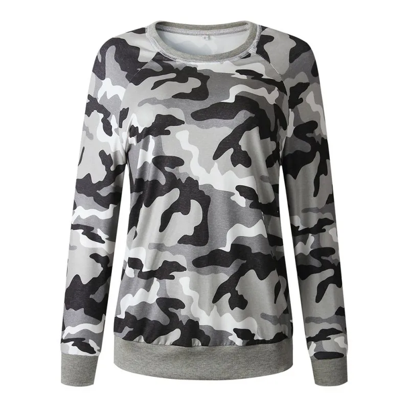 

Women Wild Sweatshirts Ladies Autumn Round Neck Collar Loose Camouflage Printed Long-Sleeve Casual Tops