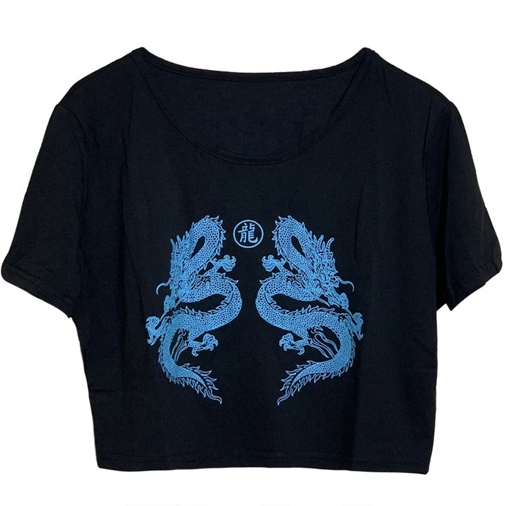 

Women Short Sleeve Dragon Print T-shirt Summer Fashion Crop Top for Shopping Daily Wear Tops Casual Female Summer T-shirt