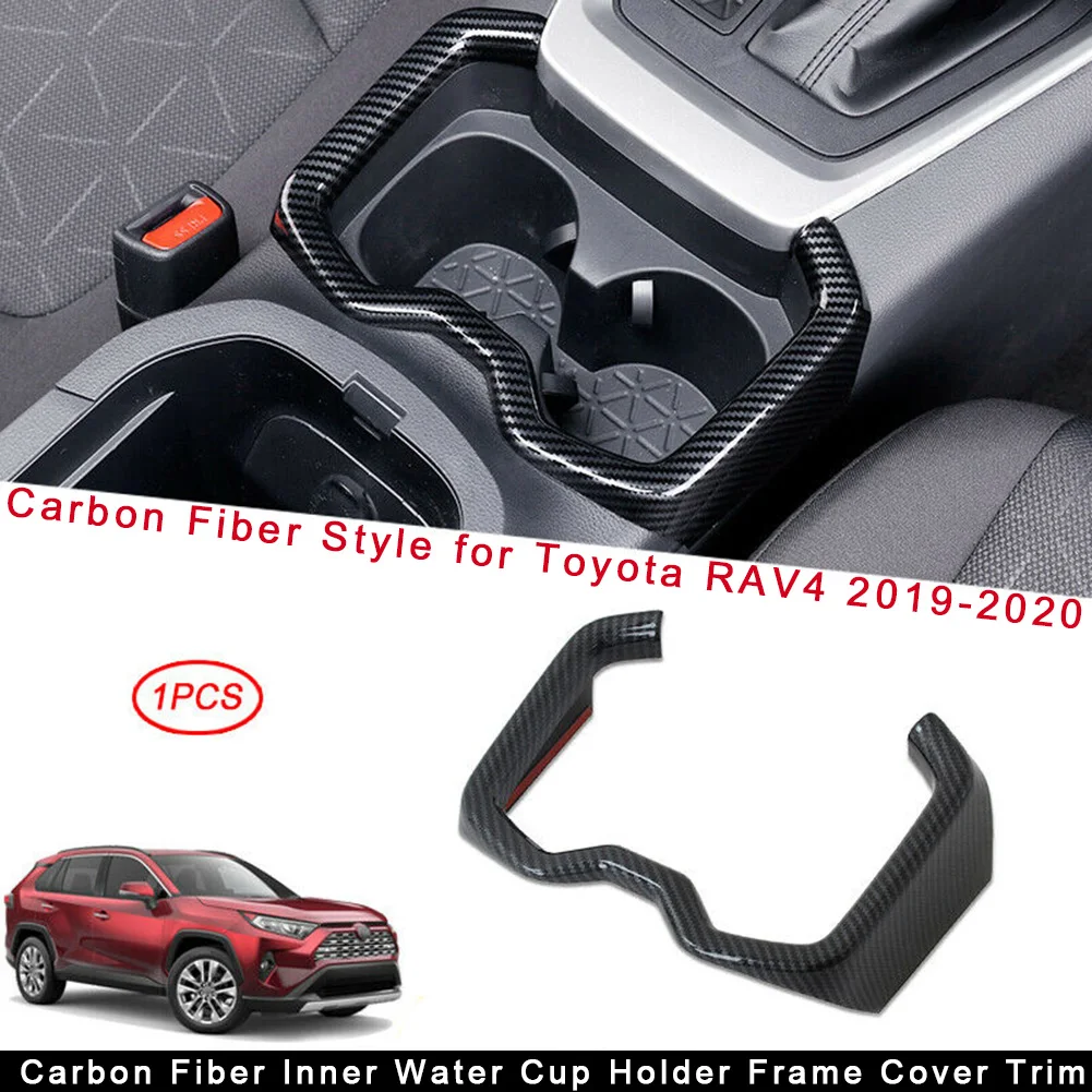 

Carbon Fiber Inner Water Cup Holder Frame Cover Trim Carbon Fiber Interior Accessories For Toyota RAV4 2019 2020